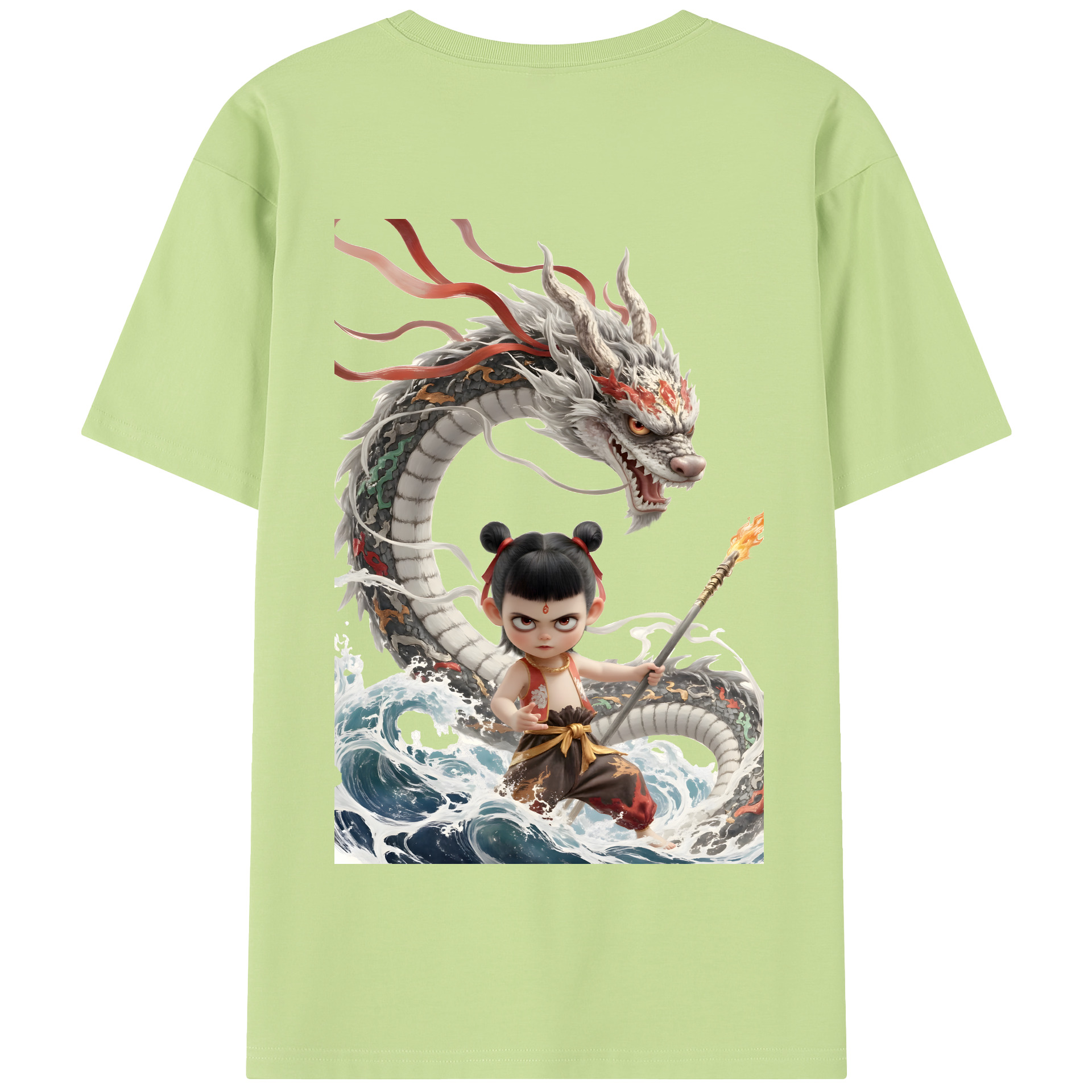 （画像用） Ne Zha 2 ナタ 魔童の大暴れ 綿100％半袖Tシャツ（背面プリント）